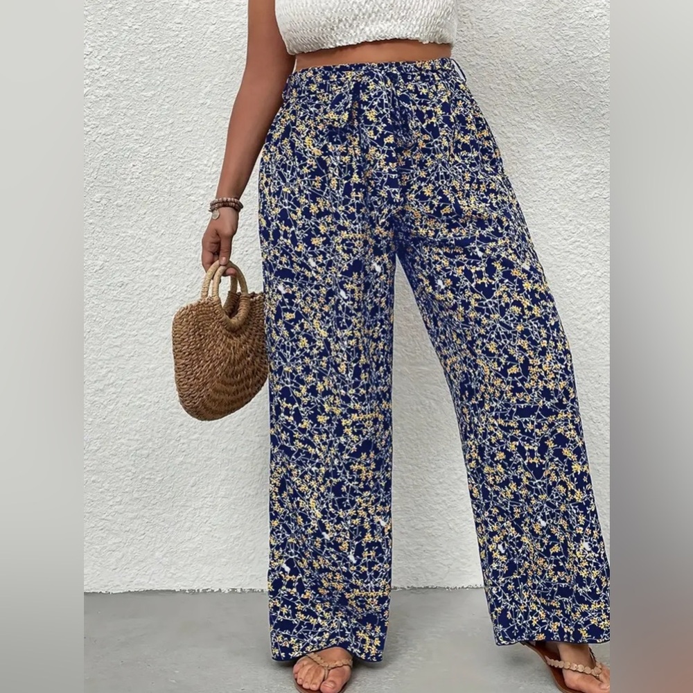 Womens floral 3X wide leg pants NWOT - Picture 2 of 7